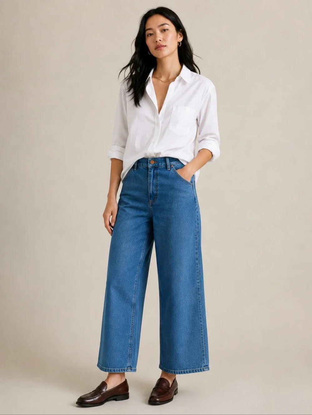 J.Crew Light Feel Wide Leg Cropped Jeans  Organic Cotton Blend Size 25 Petite